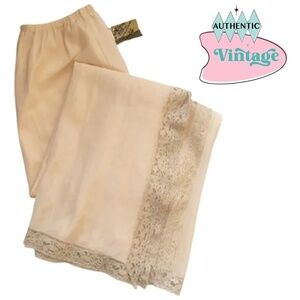 OPERA Full Length Slip Lacy Shiny Noisy Acetate Maxi Ecru Lace with Side Slit